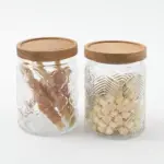 リーフ柄ウッド蓋ガラスキャニスター