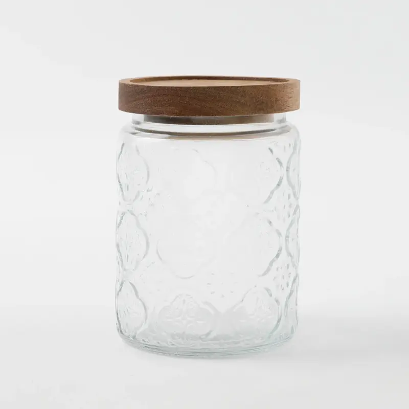レトロ柄ウッド蓋ガラスキャニスター