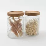 レトロ柄ウッド蓋ガラスキャニスター