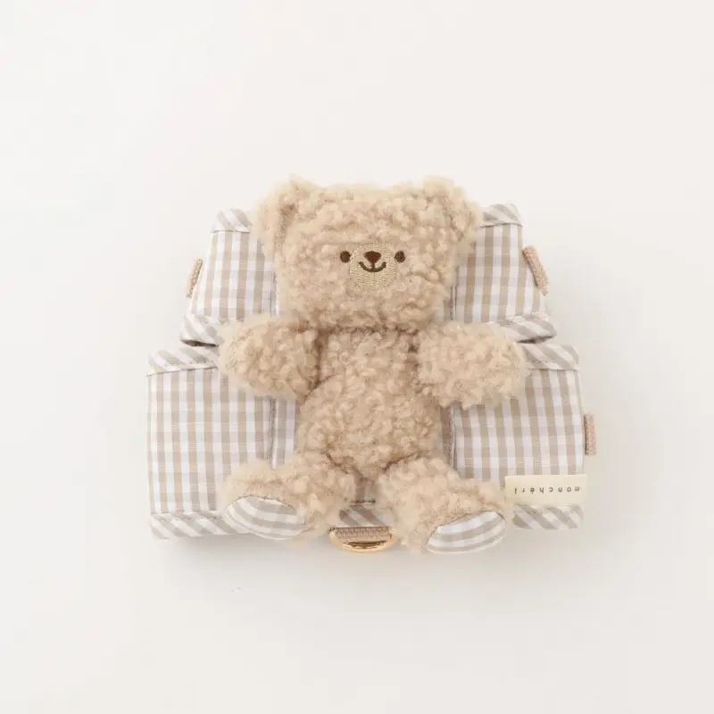 くまさんギンガムチェックおんぶハーネス+リードSET【名入れ刺繍対応】
