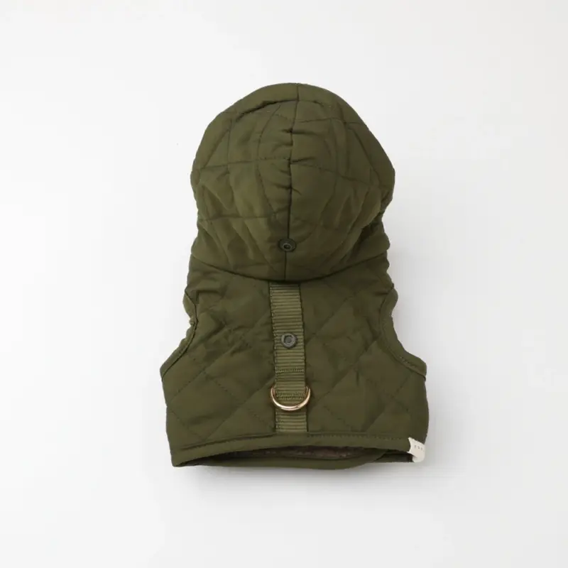 フード付きキルティングダウンライクハーネス+リードSET【名入れ刺繍対応】