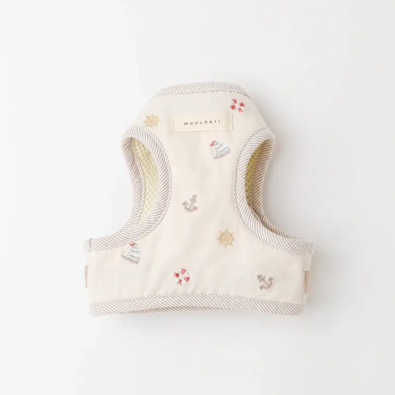 冷感マリン柄刺繍ハーネス+リードSET【名入れ刺繍対応】