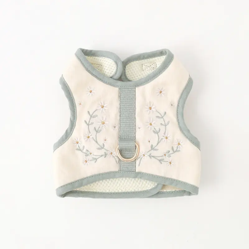 冷感マーガレット柄ハーネス+リードSET【名入れ刺繍対応】【保冷剤付き】