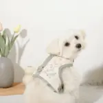 冷感マーガレット柄ハーネス+リードSET【名入れ刺繍対応】【保冷剤付き】