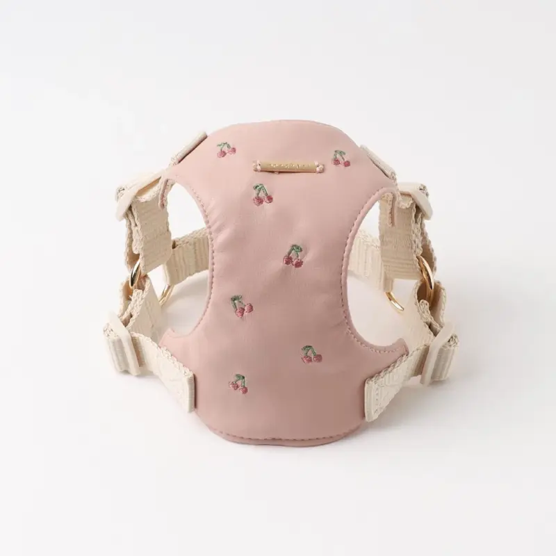 さくらんぼ刺繍ハーネス+リードSET【名入れ刺繍対応】