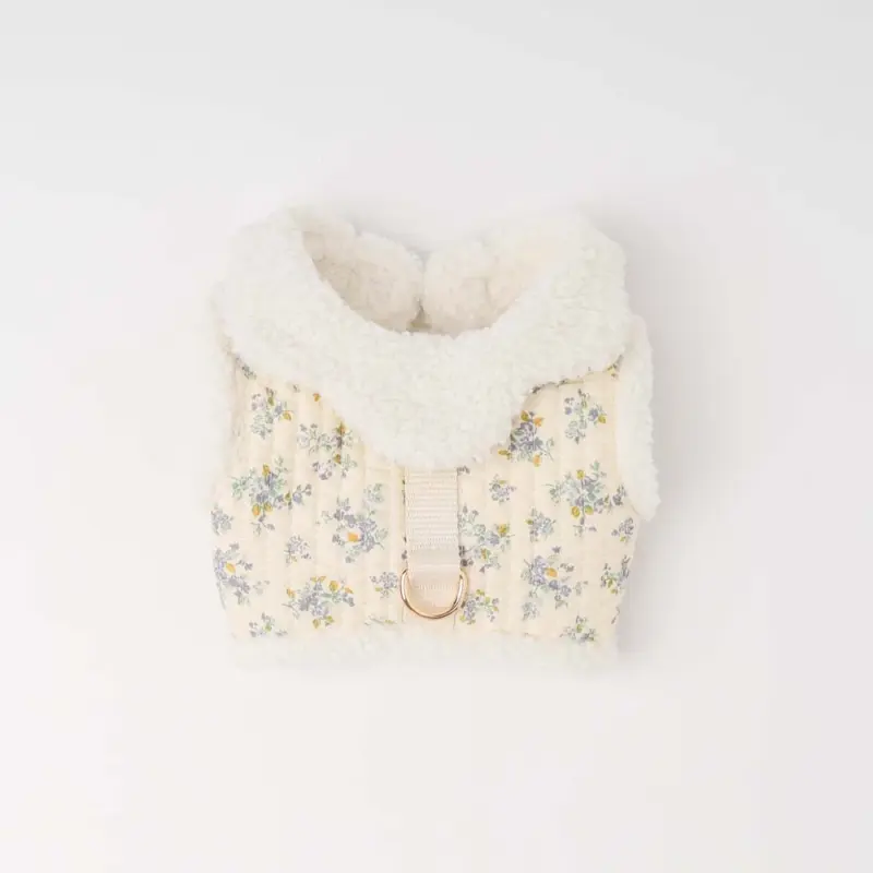 スカラップカラー花柄キルティングハーネス+リードSET【名入れ刺繍対応】